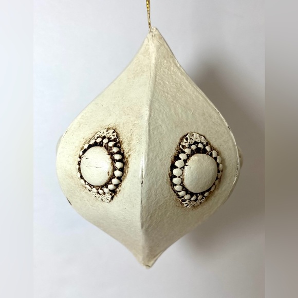 EMBELLISHED Hand Painted Paper Mache Dot 6 Sides Christmas Tree Ornament Art - Picture 3 of 5